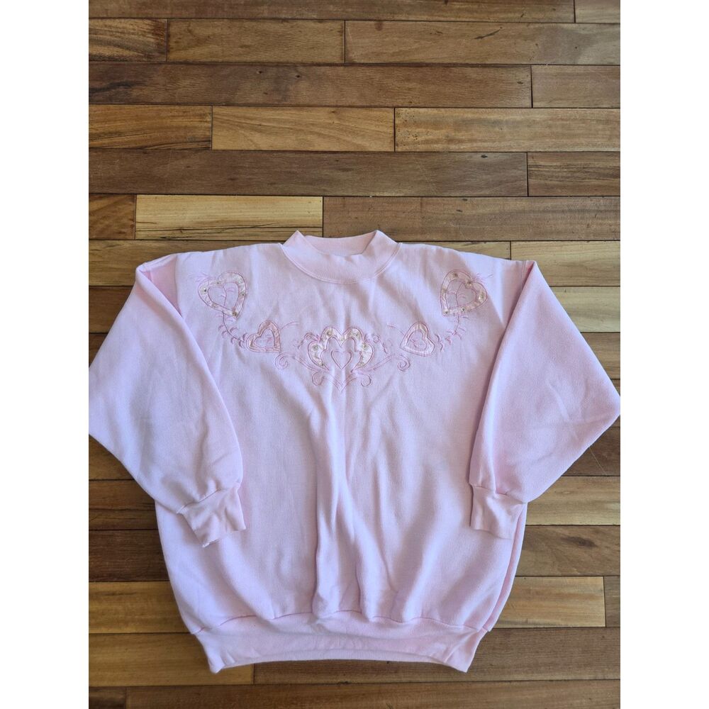 Vintage 90s Pink Sweatshirt 20W Embroidered Chest Long Sleeve Grannycore Barbie